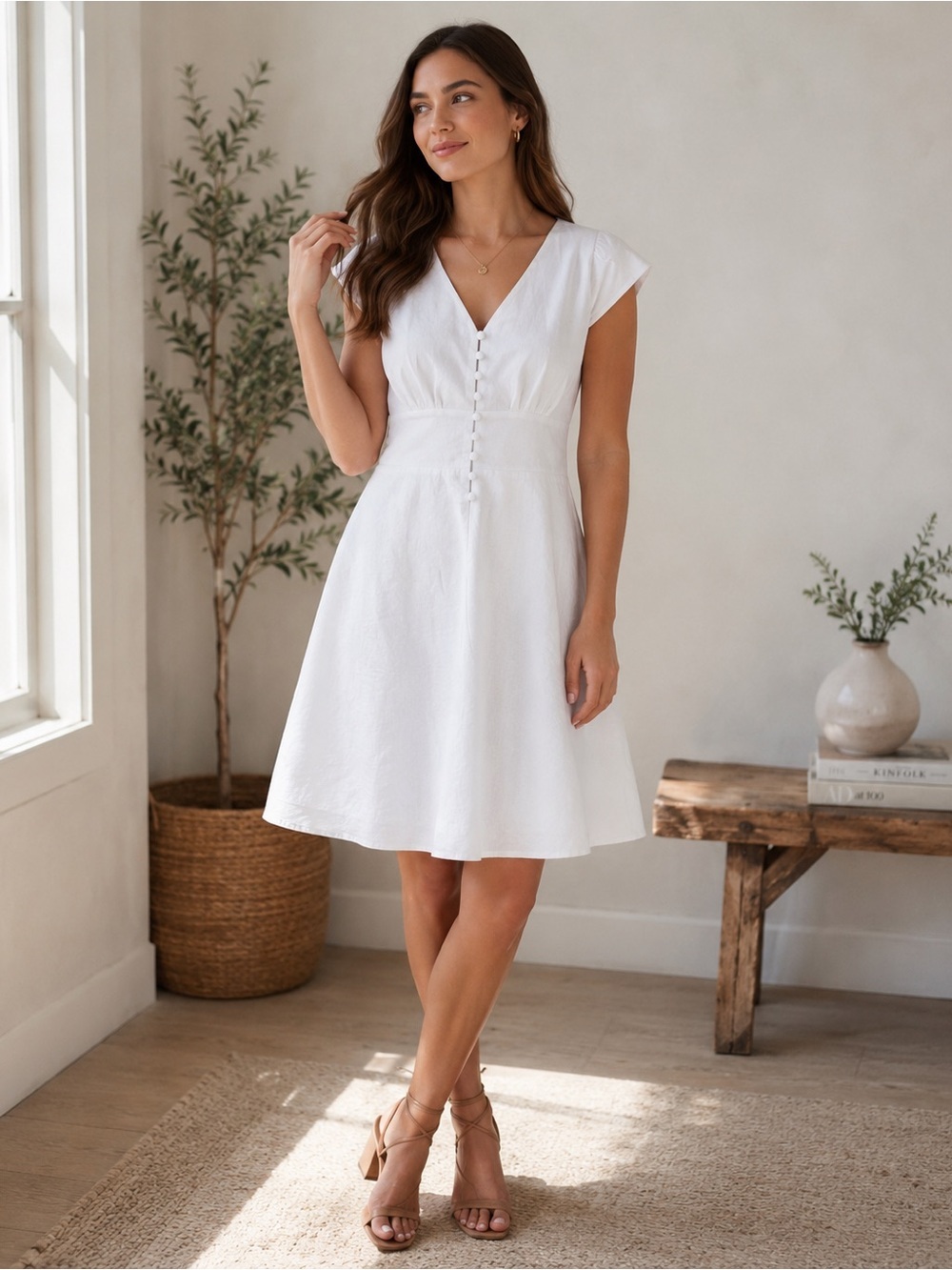 NWT! Banana Republic White Linen Cotton Blend Button-Front Dress Size 6